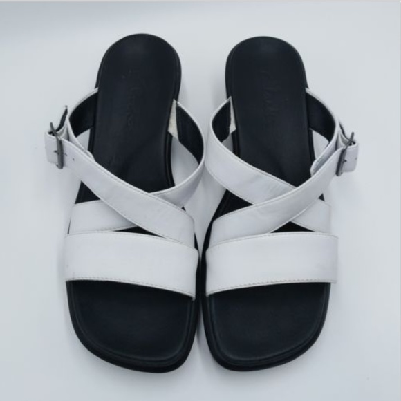 clarks leather slides